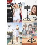 Wholesale Heavy Duty 3 in 1 Aluminum Wireless Bluetooth Extendable Selfie Stick with Tripod Stand (Black)